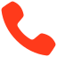 A red phone receiver on a white background.